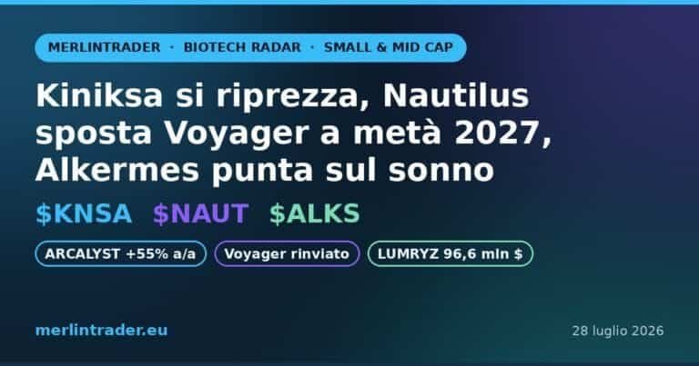 biotech radar 28 luglio 2026 Biotech Radar 28 luglio 2026 - $KNSA Kiniksa, $NAUT Nautilus, $ALKS Alkermes