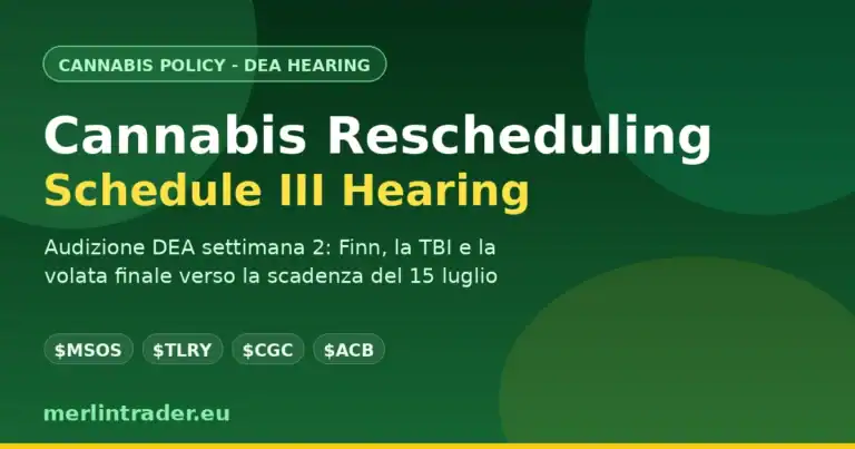 Cannabis riclassificazione audizione DEA Schedule III settimana 2 - $MSOS $TLRY $CGC $ACB