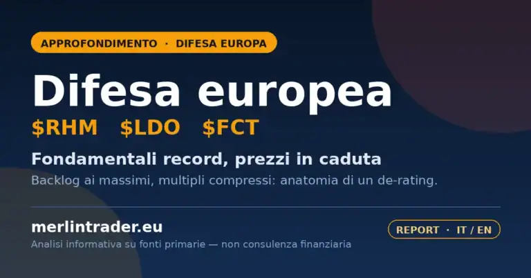 Difesa europea de-rating Rheinmetall Leonardo Fincantieri report Merlintrader copertina