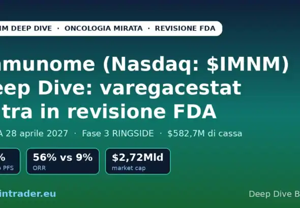 Immunome IMNM deep dive: varegacestat in revisione FDA, PDUFA 28 aprile 2027, Fase 3 RINGSIDE