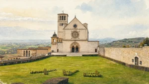 assisi basilica san francesco acquarello
