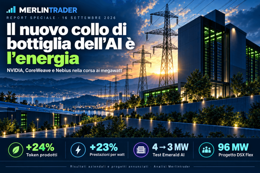 Report Merlintrader su energia e infrastrutture AI: NVIDIA, CoreWeave e Nebius, 16 settembre 2026