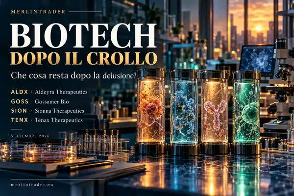 biotech after collapse aldx goss sion tenx it Illustrazione concettuale di ricerca biotech e ricostruzione finanziaria con Aldeyra Therapeutics ALDX, Gossamer Bio GOSS, Sionna Therapeutics SION e Tenax Therapeutics TENX.