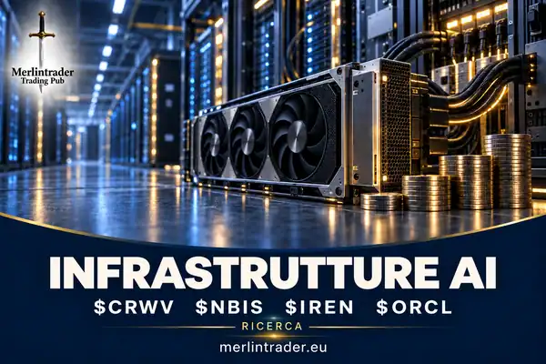 Illustrazione concettuale di data center AI per il confronto fra CoreWeave, Nebius, IREN e Oracle: $CRWV, $NBIS, $IREN e $ORCL.