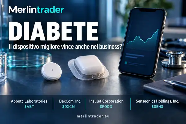 diabetes devices abt dxcm podd sens it Copertina concettuale sui dispositivi per il diabete, con sensore e pompa generici, Abbott Laboratories, DexCom, Insulet Corporation e Senseonics Holdings.