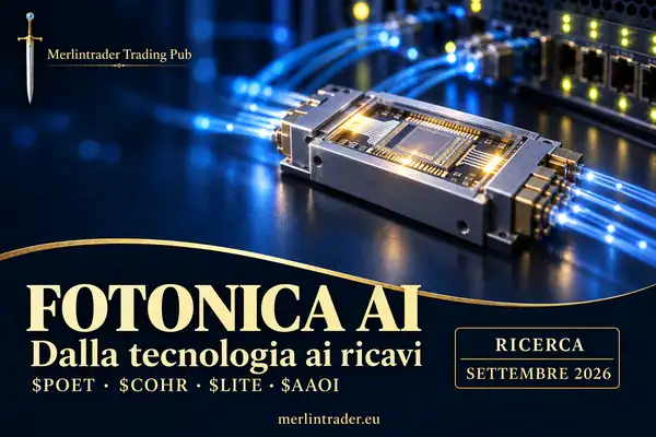 Fotonica AI: chip e connessioni ottiche. Ricerca Merlintrader su $POET, $COHR, $LITE e $AAOI.