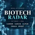 Merlintrader Biotech Radar, 7 ottobre 2026: $ARWR, $ARVN, $LPCN, $MAIA e $RNXT; illustrazione concettuale di laboratorio e molecole.