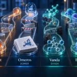Illustrazione concettuale di quattro setback biotech diversi: EyePoint EYPT, Omeros OMER, Vanda VNDA e BioNTech BNTX